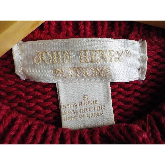 Vtg John Henry Pink Sweater Women Medium Geometric Multicolor Y2K Ramie Button - Picture 4 of 11